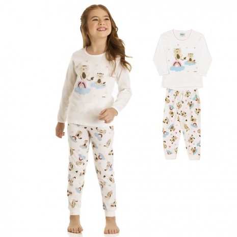 Pijama Infantil Brilha No Escuro Gatinha Na Nuvem Dadomile