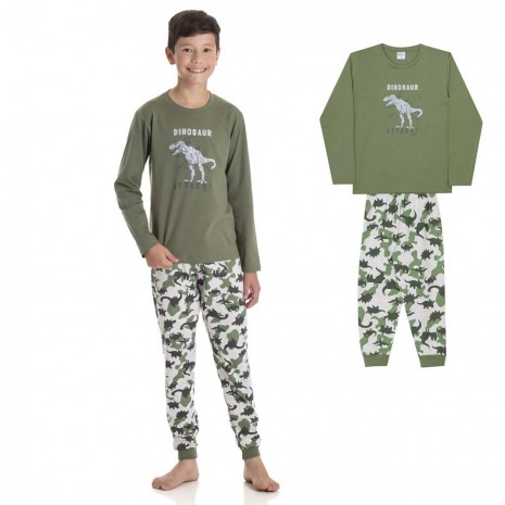 Pijama Infantil Longo Brilha No Escuro Dinossauro Rex Dadomile