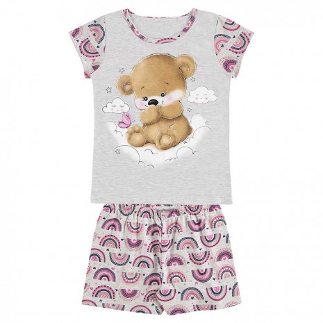 Pijama Curto Infantil Menina Brilha No Escuro Ursa