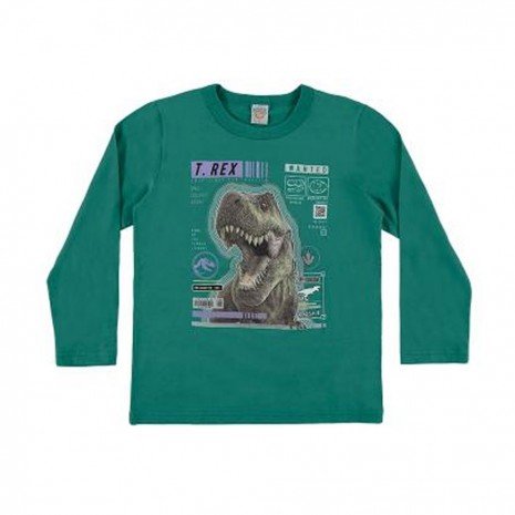 Camiseta Longa Infantil Menino T-REX Verde Boca Grande