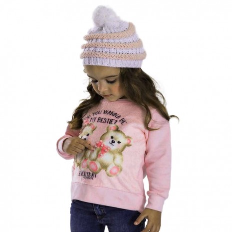 Blusa Infantil Menina Em Moletom C/Fleece Ursos Rosa Serelepe