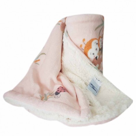 Cobertor Bebê Super Soft C/ Sherpa Joaninhas Rosa Jolitex