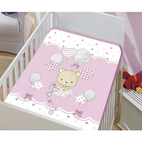 Cobertor Bebê Le Petit Ursinho No Balão Rosa/CD Colibri