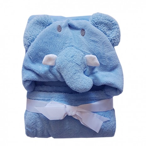 Manta De Microfibra Baby Jolitex Com Capuz De Elefante Azul
