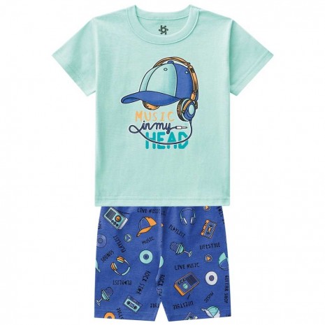 Pijama Infantil Menino Curto Estampa Brilha No Escuro Verde