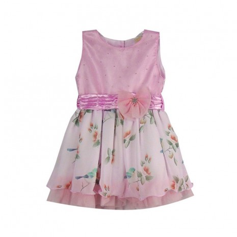 Vestido Infantil Menina Na Cor Rosa Com Estampa Floral
