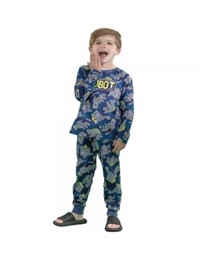 Pijama Infantil Longo Menino Dino Robot Brilha No Escuro Elian