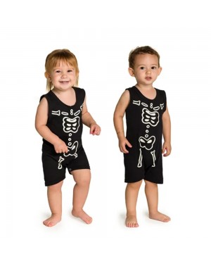 Pijama Macaquinho Curto Infantil Família Skeleton Brilha No Escuro