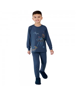 Pijama Infantil Modal Espacial Marinho Brilha No Escuro Dedeka