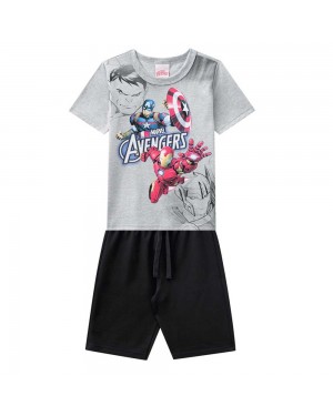 Conjunto Infantil Menino Camiseta e Bermuda Avengers Cinza