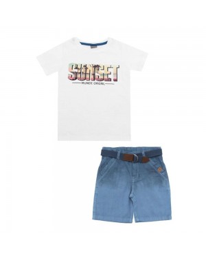 Conjunto Infantil Menino Camiseta Malha E Bermuda Tela Maquinetada