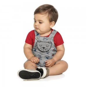 Conjunto Bebê Infantil Menino Camiseta Macacão Moletinho Com Aplique Bordado