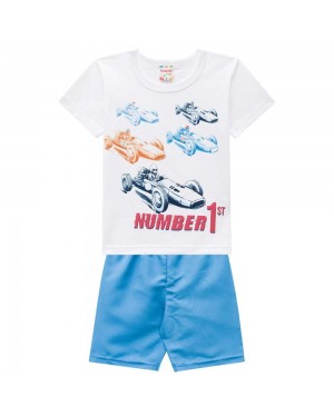 Conjunto Infantil Menino Camiseta Meia Malha E Bermuda Microfibra