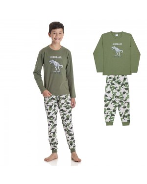 Pijama Infantil Longo Brilha No Escuro Dinossauro Rex Dadomile