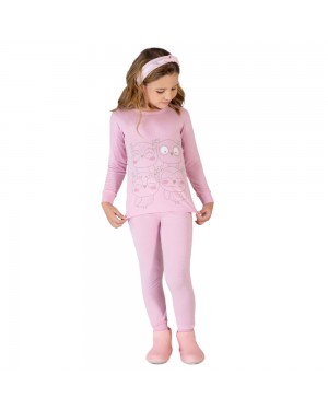Pijama Infantil Modal Corujinha Rosa Brilha No Escuro Dedeka