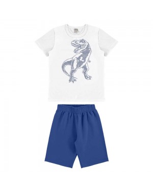 Conjunto Infantil T-Rex Camiseta E Bermuda Moletinho Branco