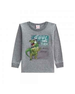 Camiseta Manga Longa Infantil Menino Meia Malha Cool Boy T-Rex 