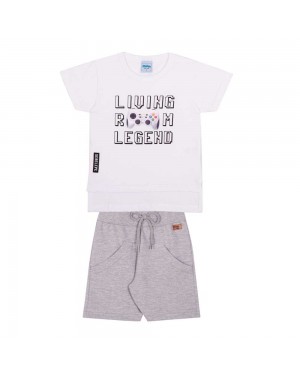 Conjunto Infantil Camiseta Long Line E Bermuda Moletinho Game Serelepe