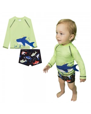 Conjunto Praia Infantil Camiseta Sunga UV Dry UV 50 Luc.Boo T-Rex