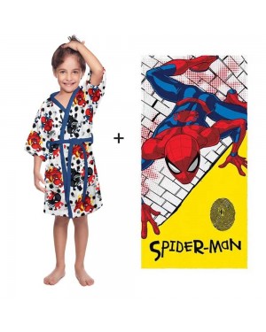 Kit Roupão Toalha Felpudo Infantil Quimono Spider-Man Lepper