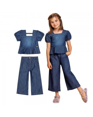 Conjunto Infantil Menina Jeans Cropped Calça Colorittá