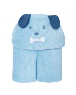 Cobertor Capuz Bebê Bordado Cachorro Azul Fofinho