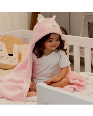 Cobertor Capuz Bebê Bordado Raposa Rosa Fofinho
