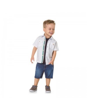 Camisa infantil menino manga curta em tricoline